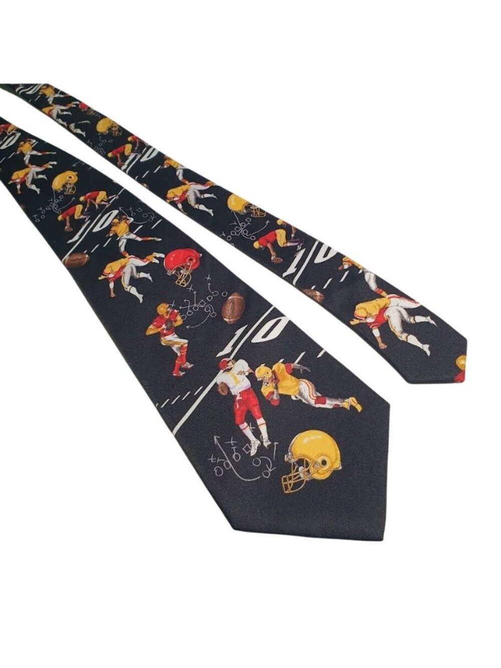 Football Themed Men Necktie Colorful Players Helmets Black Background Utopia